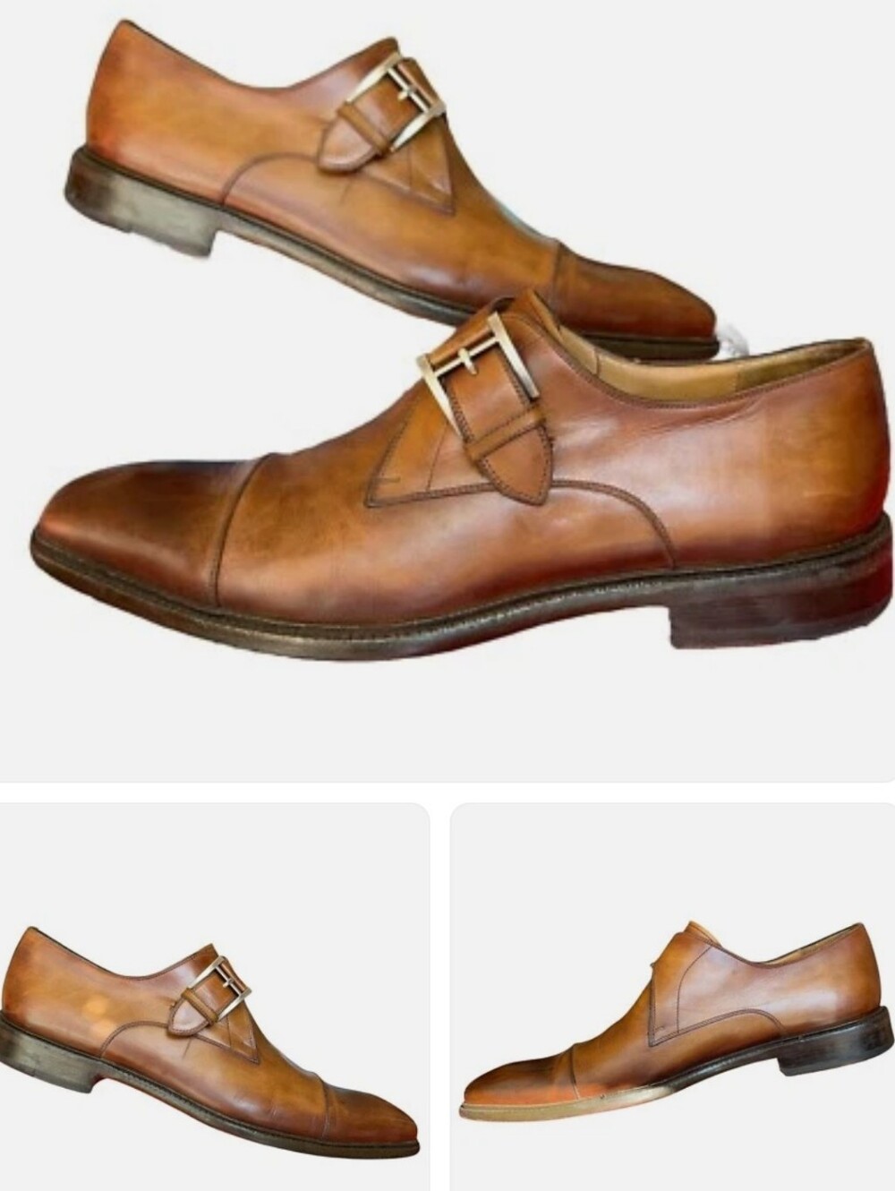 Magnanni Cognac Cap Toe Single Monk Strap Oxfords 8 1/2